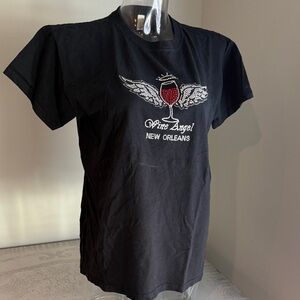 EUC New Orleans Wine Angel blinged Out  Black T-Shirt